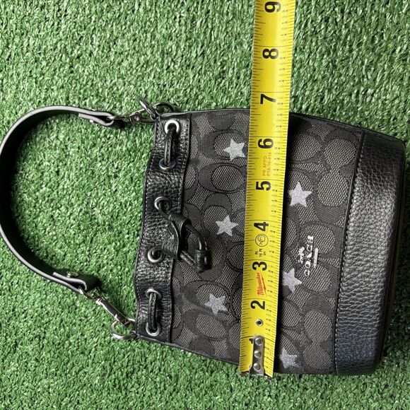 Coach Dempsey Drawstring Bucket Mini Bag SigJacquard Star Embroidery SMOKE BLACK - Picture 8 of 9